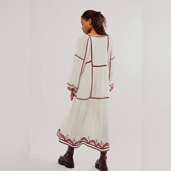 Free People Sweet Escape Embroidered Midi Western Boho Peasant Dress Relaxed NWT - Picture 6 of 13